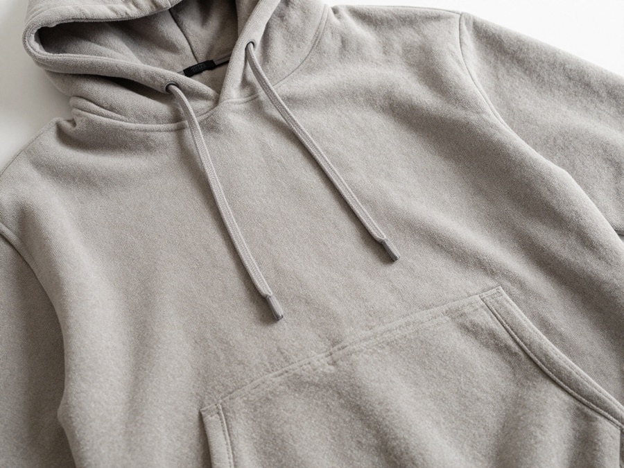 Close-up detail sablon logo pada hoodie custom — hasil cetak rapi dan menyatu di kain