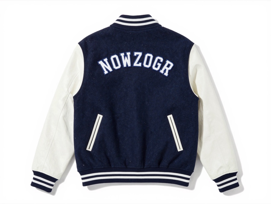 Varian warna dan kombinasi rib knit kerah serta pergelangan jaket varsity custom