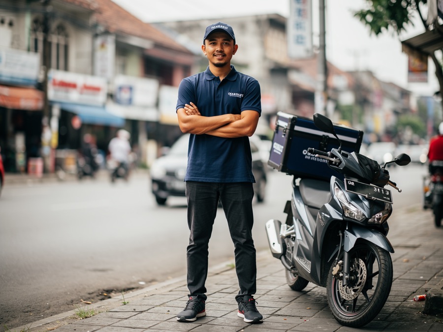 Seragam driver logistik custom polo berkerah dengan bordir logo perusahaan di dada
