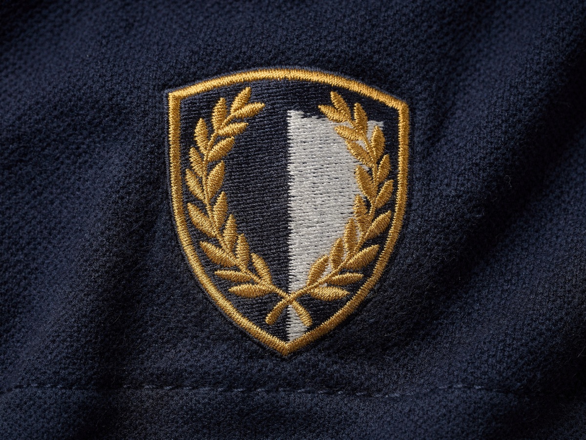 Detail logo sekolah bordir di dada polo